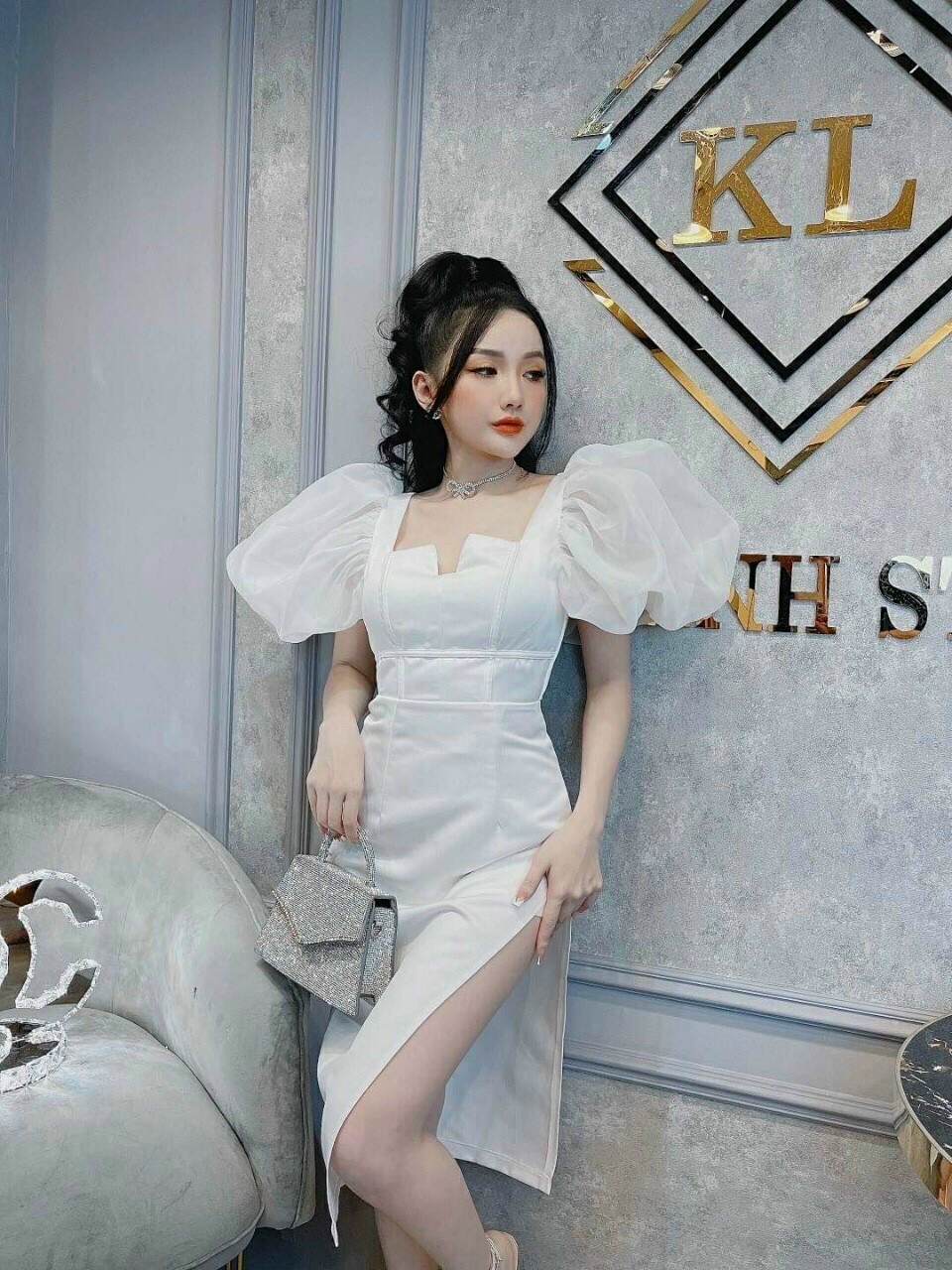 Đầm body Tay Phồng Xẻ Tà Thời Trang Rose Fashion