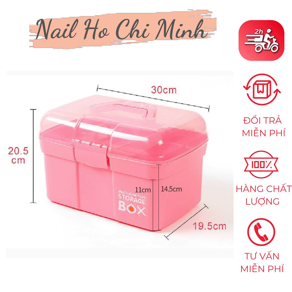 [HCM]Cốp nhựa đựng đồ nail màu hồng tiện lợi – cốp đựng đồ nail giá