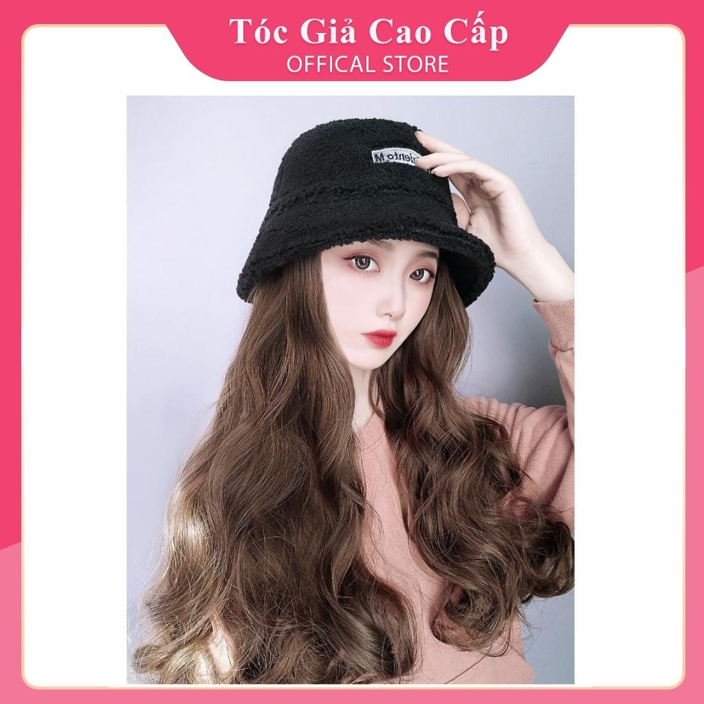 Tóc giả dín mũ nhiều màu sắc, mũ vành đen