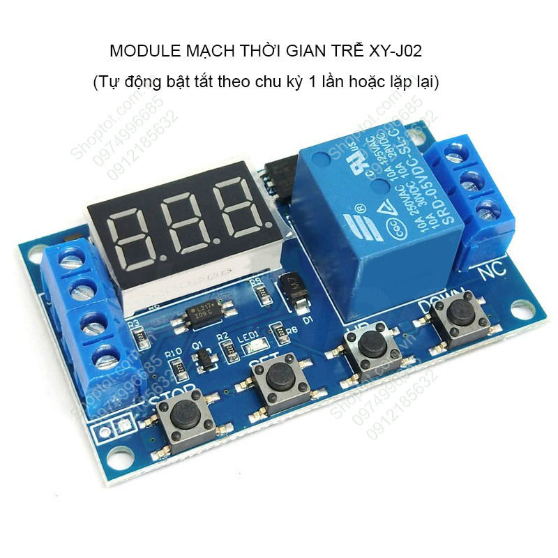 Module mạch relay timer Rơ le thời gian trễ XY-J02 tự động tắt, bật theo chu kỳ do ta cài đặt