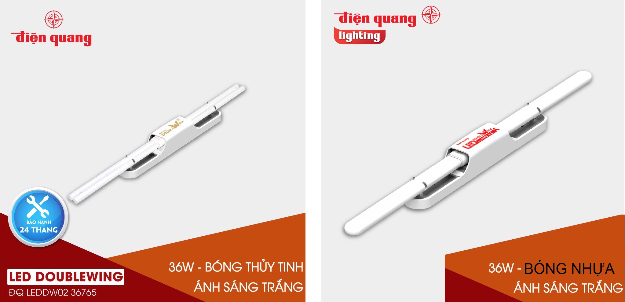 BỘ ĐÈN LED DOUBLE WING ĐIỆN QUANG 18Wx2 / Bóng nhựa / Bóng thủy tinh * Doublewing