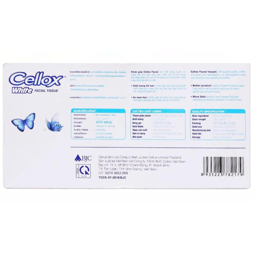 Khăn Giấy Cellox White 2 Lớp Hộp 200 Tờ