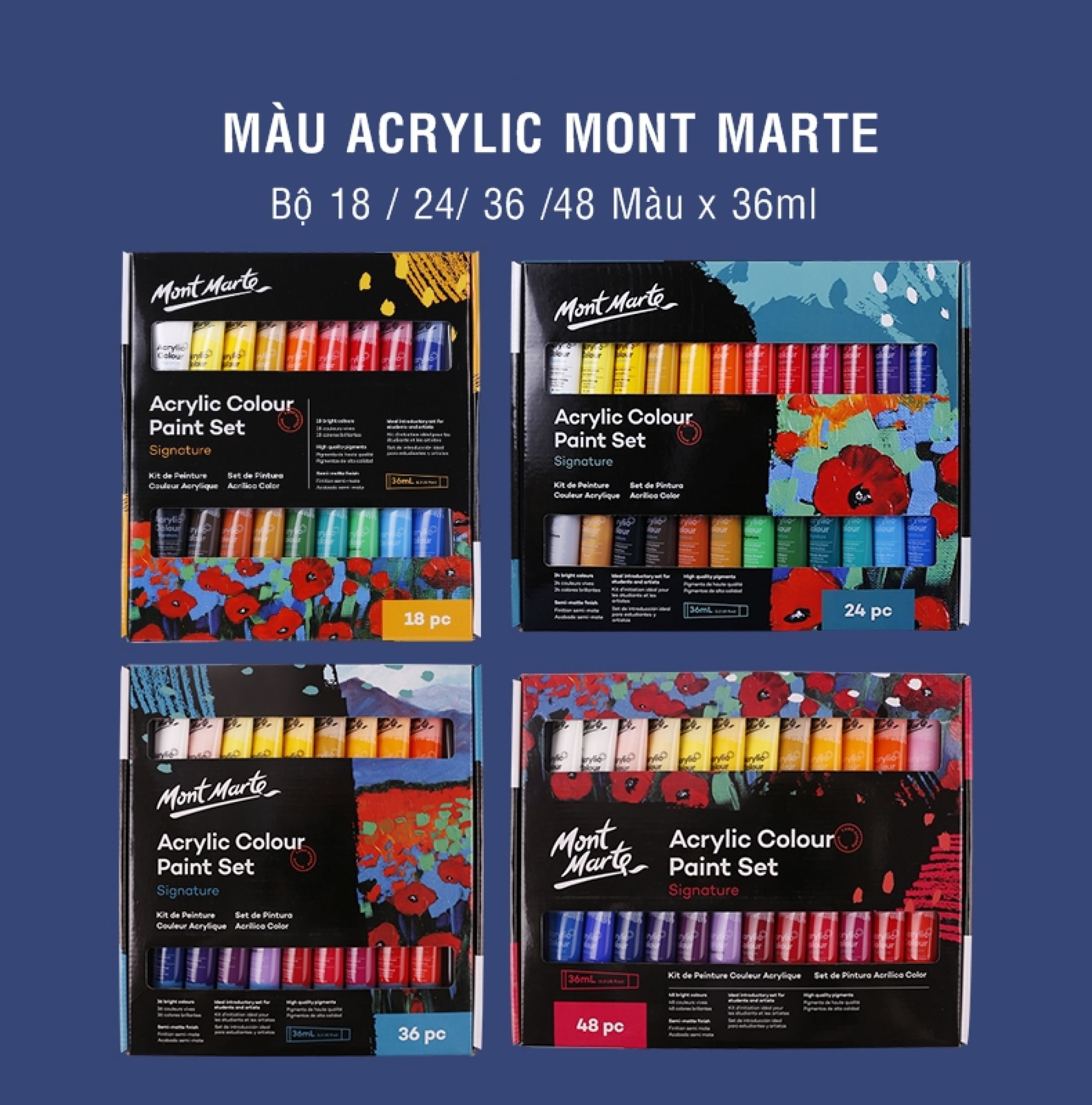 Màu Acrylic Mont Marte theo bộ 24 màu - tuýp 36ml
