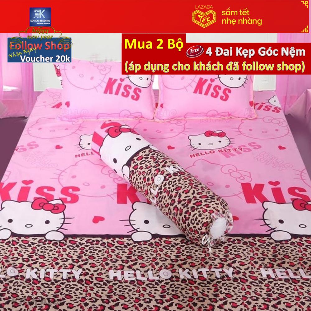 (FreeShip MAX) Bộ ga giường hello kitty da báo (hồng)