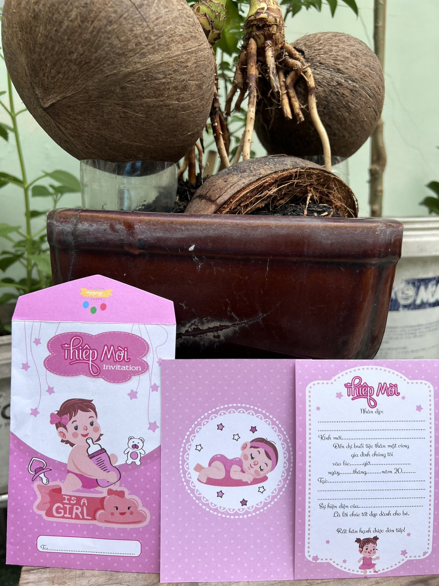 Combo 30 thiệp mời thôi nôi, đầy tháng bé gái cute