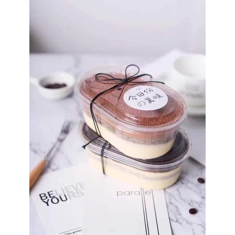 Set 5 hộp oval đựng bánh lạnh (Tiramisu, Panna Cotta, Pudding, bánh flan)