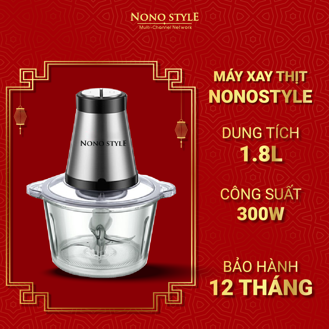 |chính hãng| máy xay thịt nonostyle 1.8 lít/ 3 lít cối xay thịt thuỷ tinh - máy xay thực phẩm đa năng - bảo hành chính hãng - 2 lưỡi dao kép không gỉ - máy say thịt công suất 300w máy xay tỏi ớt - máy xay thịt mini