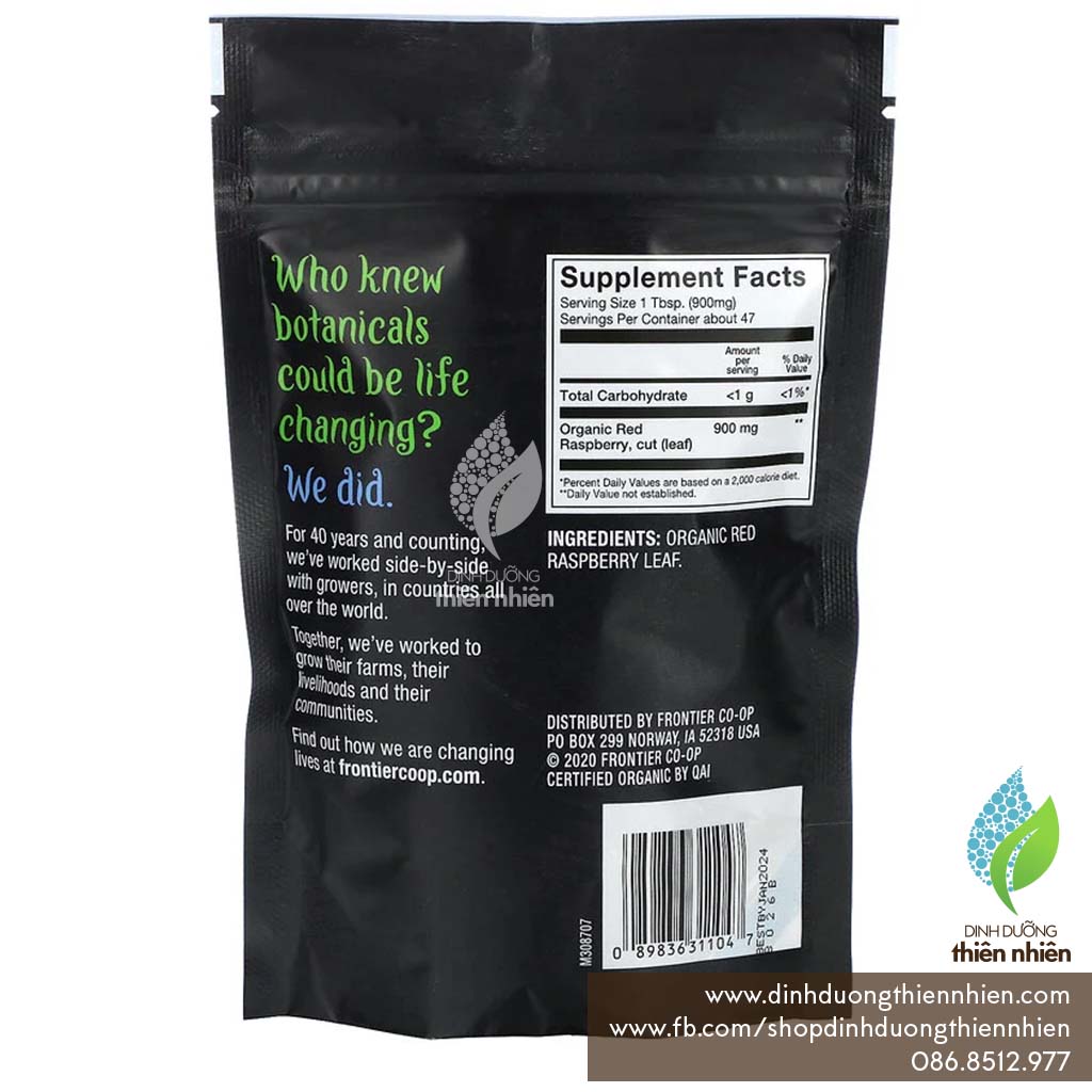 Trà Lá Mâm Xôi Đỏ Hữu Cơ Frontier Organic Red Raspberry Leaf Tea, 42g