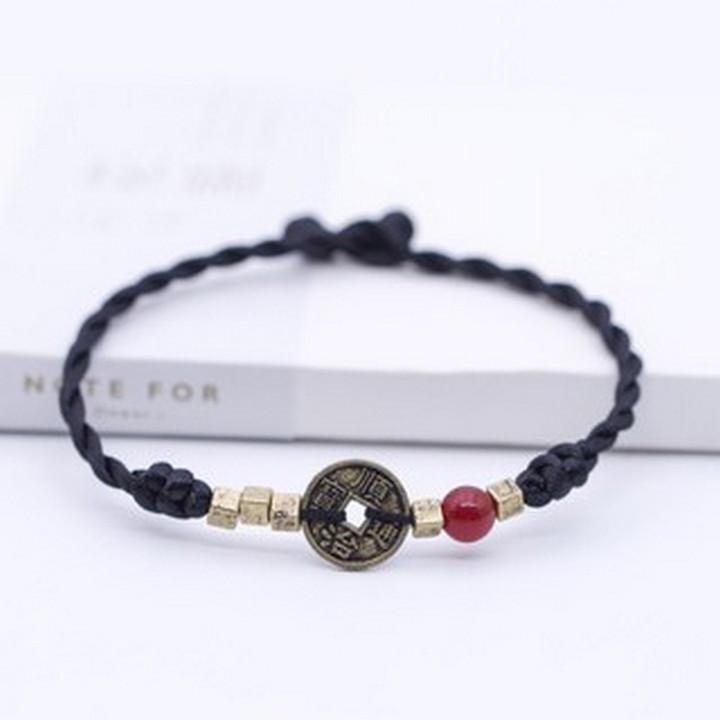 Vòng tay sợi chỉ đỏ đeo tay đồng xu trang sức may mắn tiền tài tinh xảo