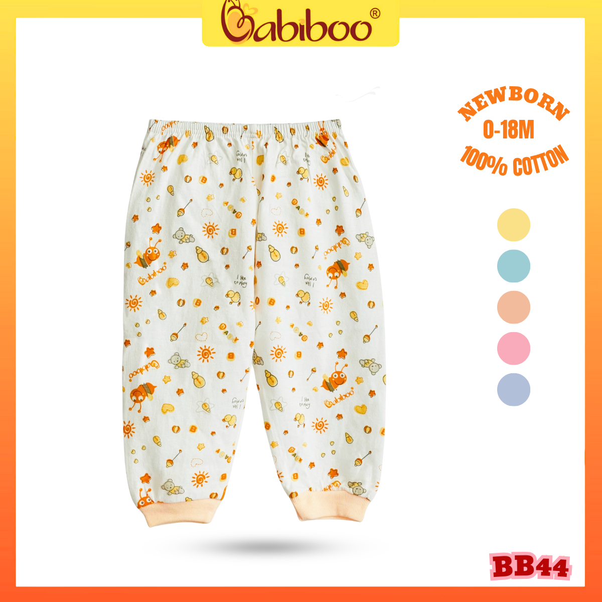 Quần sơ sinh dài 100% cotton in nhiều hình cute babiboo - bb44