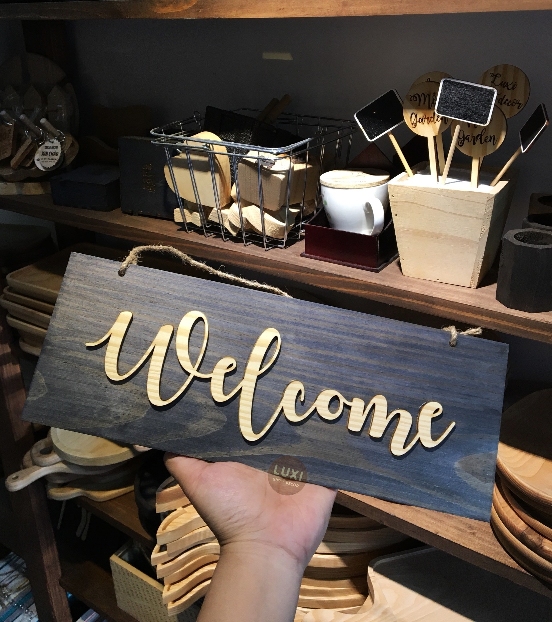 Bảng gỗ 2 mặt Welcome - Thank you LUXI decor