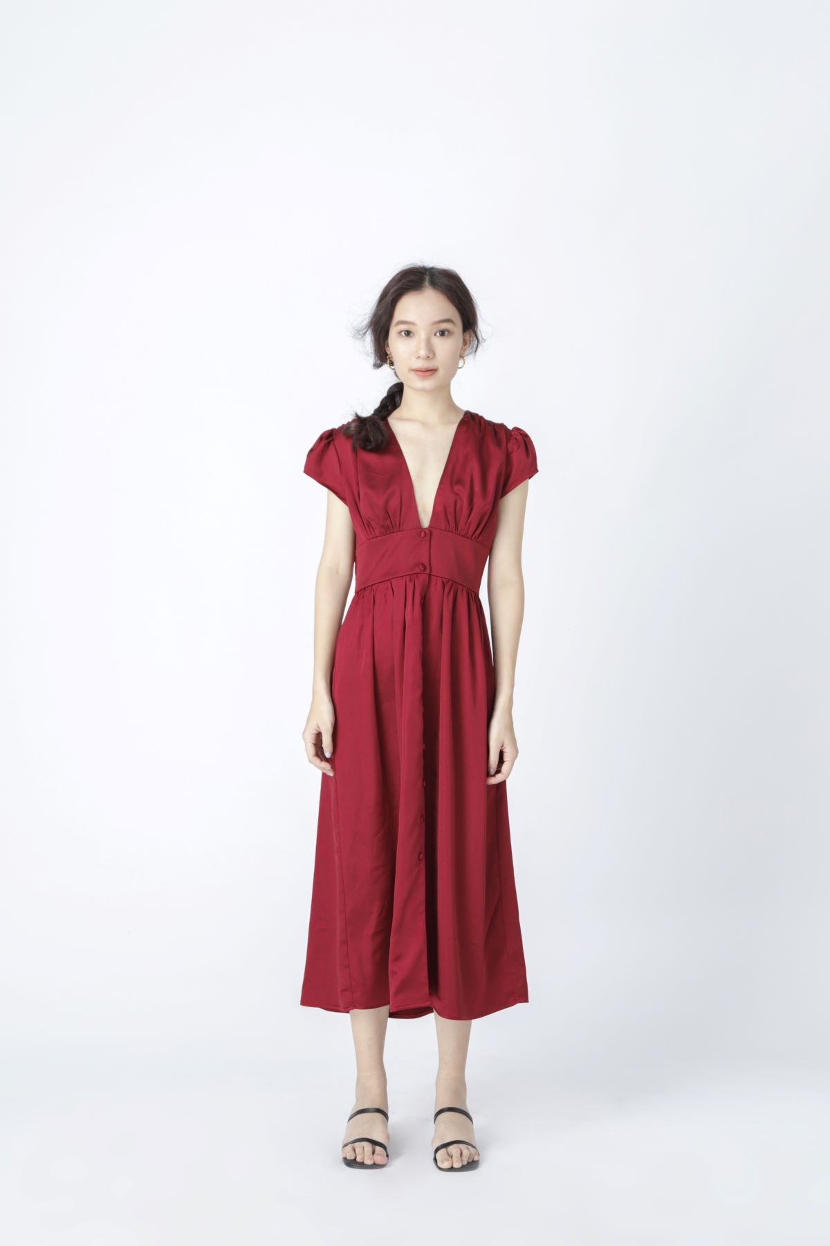 AOEM - RED SUNSHINE DRESS - ĐẦM LỤA ĐỎ TAY LỬNG