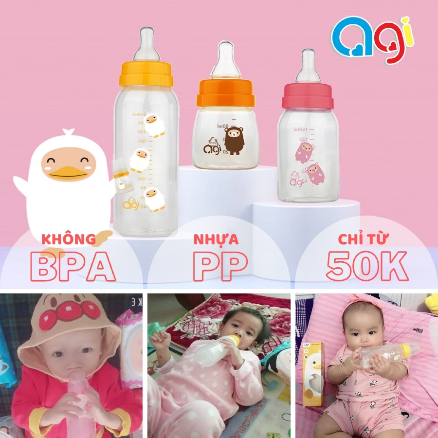 Bình sữa Agi cổ hẹp 60ml/ 140ml/ 250ml