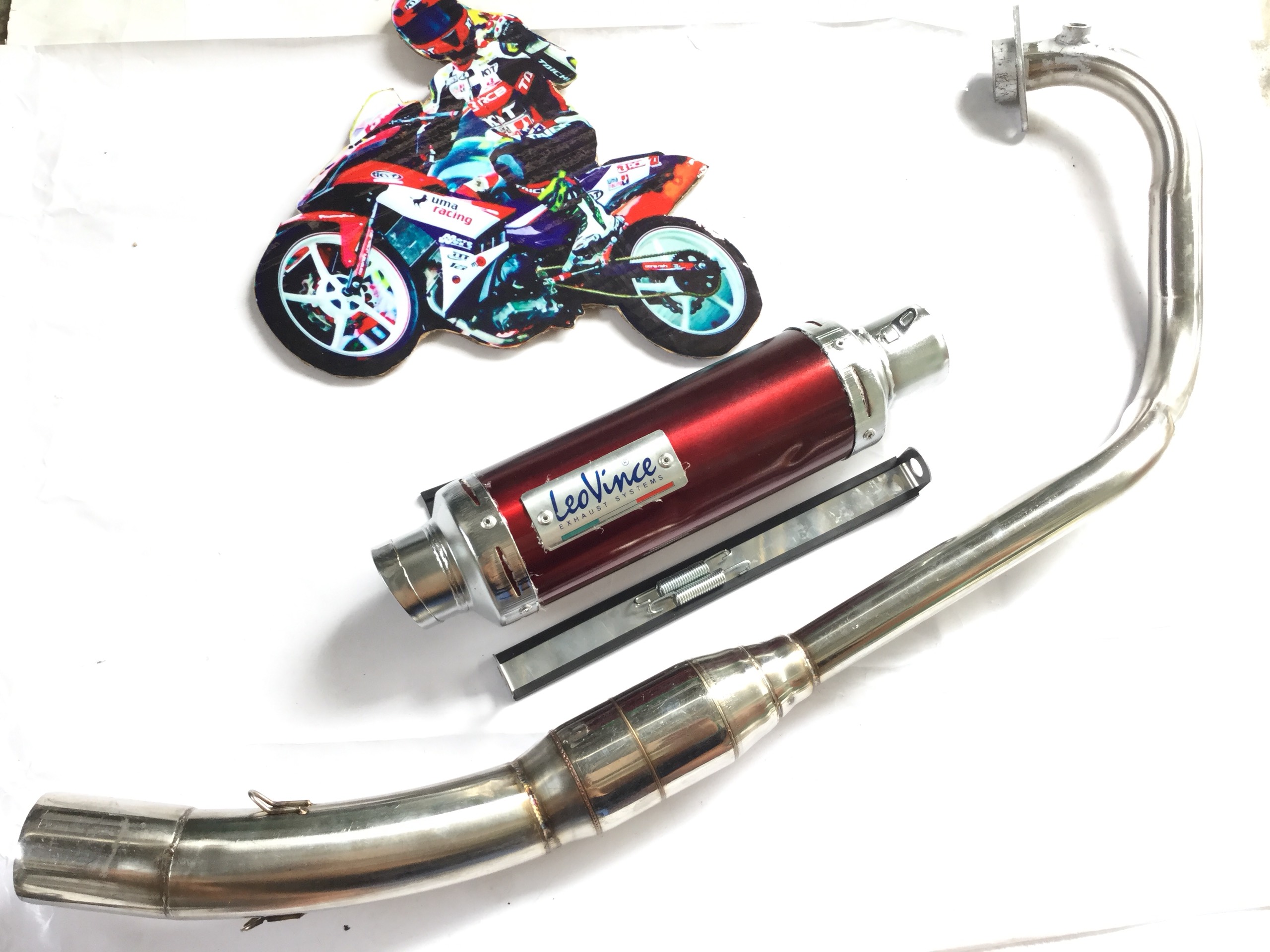 Pô leovince đỏ - cả cổ bầu inox satria + gsx + raider ,,,,,...,.,..,