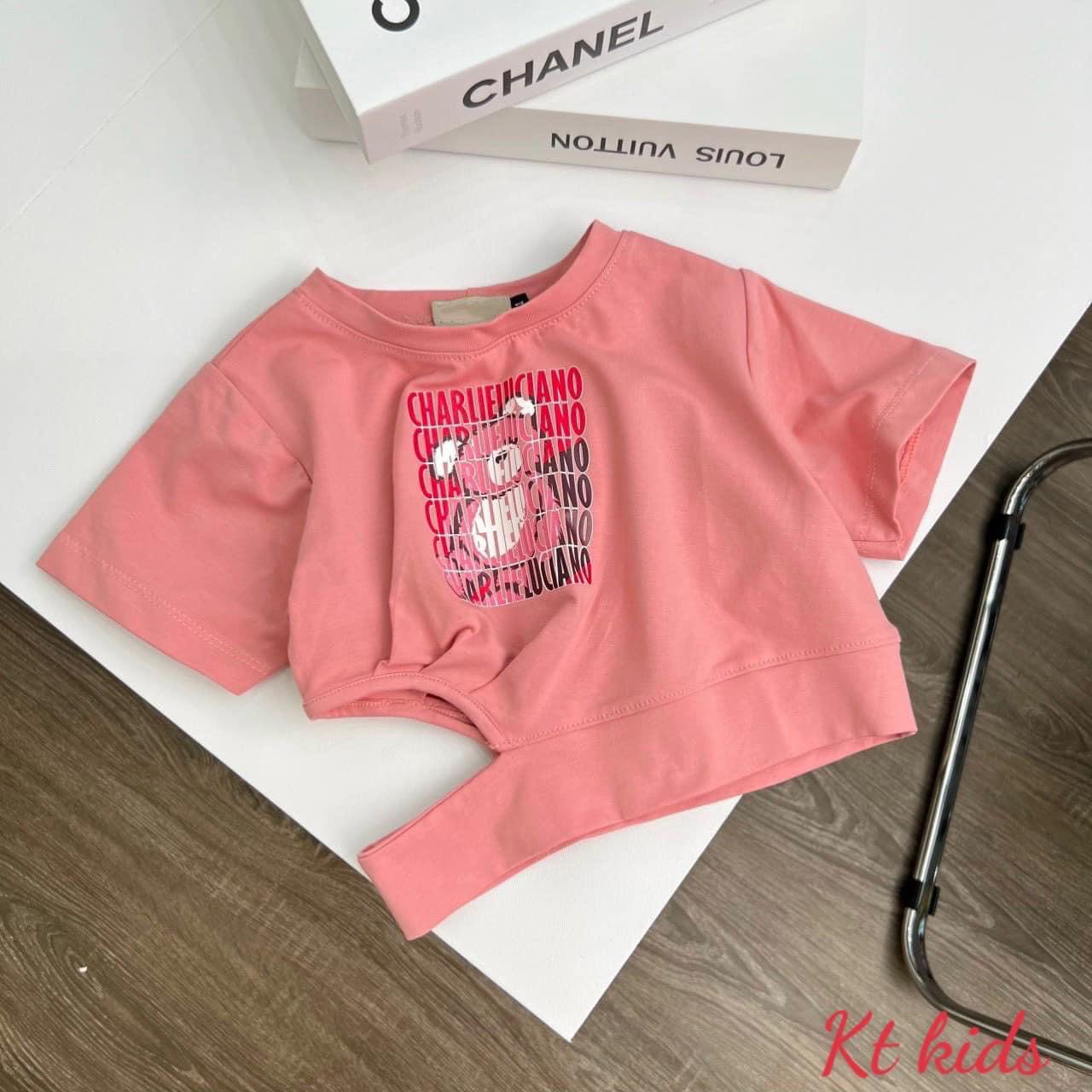Áo thun croptop kiểu khoét eo cho bé gái