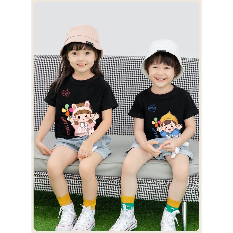 Áo gia đình familylove - mẫu áo đồng phục gia đình happy family chibi dad,mom,boy,girl chất liệu cotton 100% co giãn