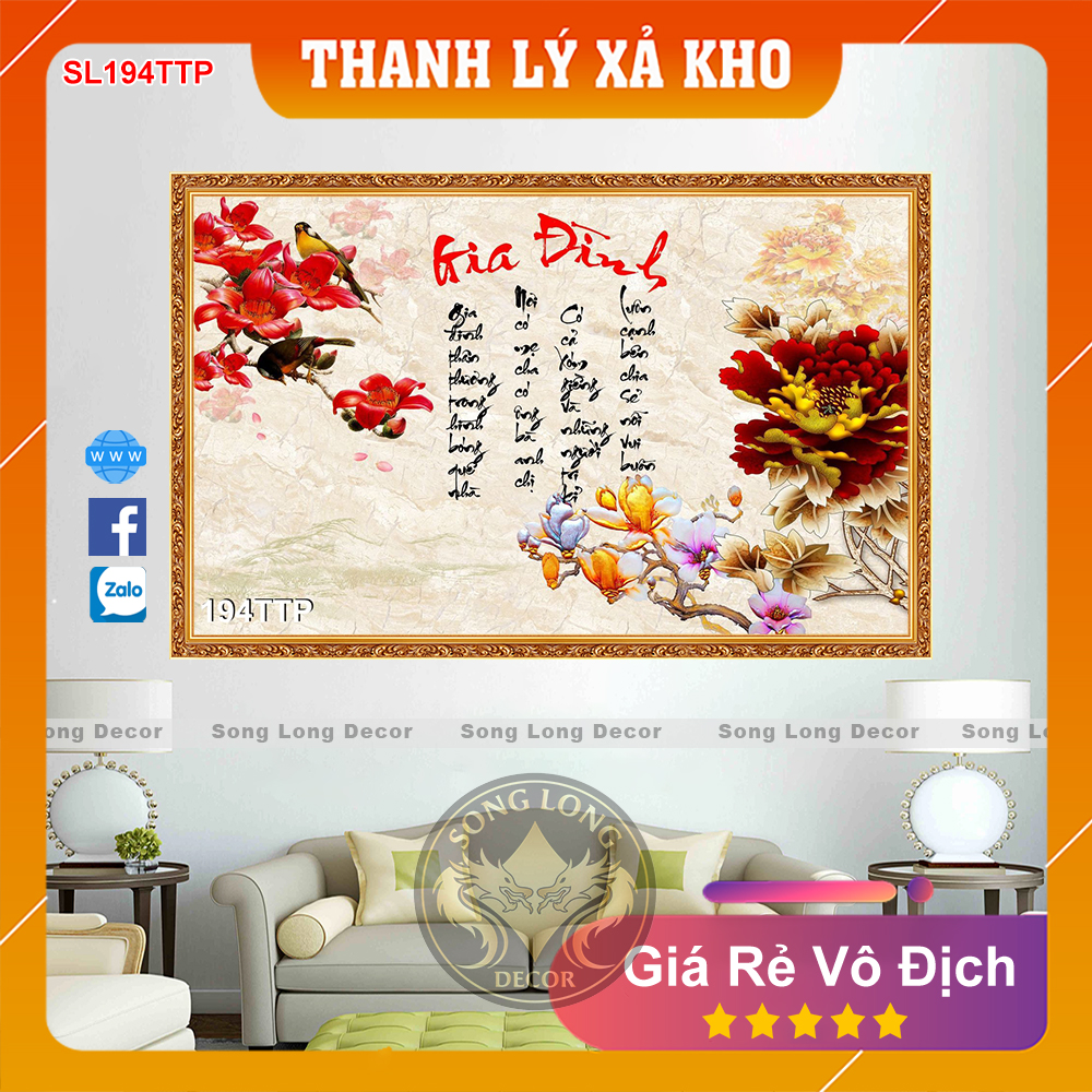 Tranh Dán Tường Chữ GIa Đình - SL194TTP-Tranh 3d Thư Pháp - Song Long Decor