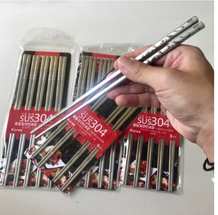 Set 5 đôi đũa inox 304 ruột đặc