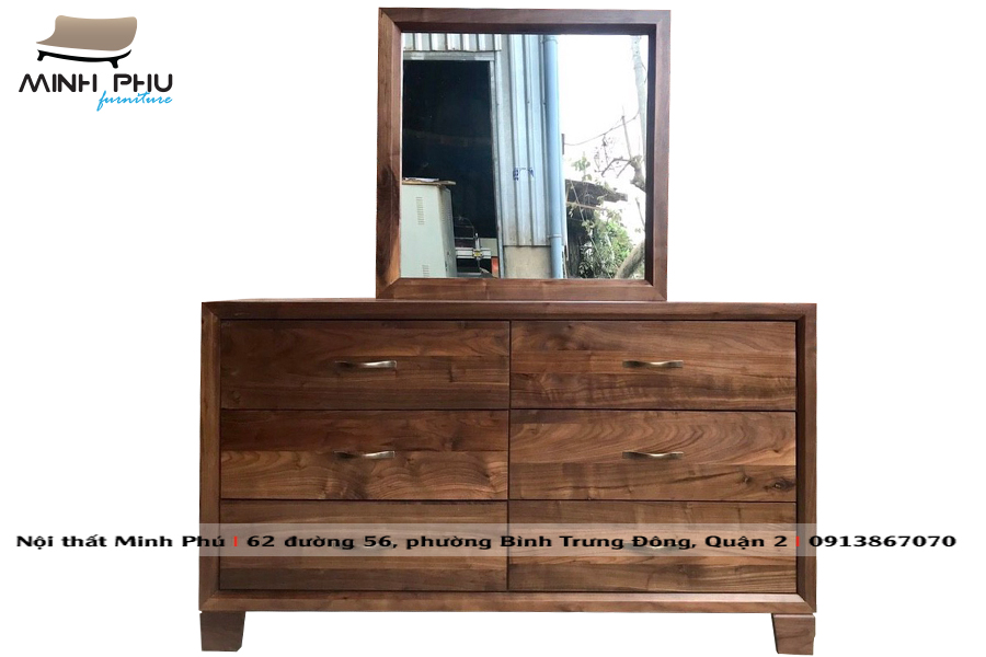 [HCM]Tủ hộc (dresser) kèm gương gỗ óc chó