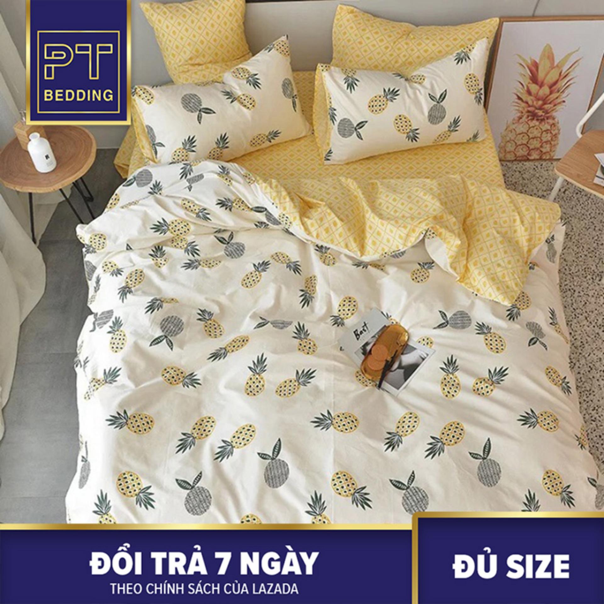 Bộ Chăn Ga Gối ( 01 Drap + 1 vỏ mền + 2 áo gối ) mẫu Dứa Vàng