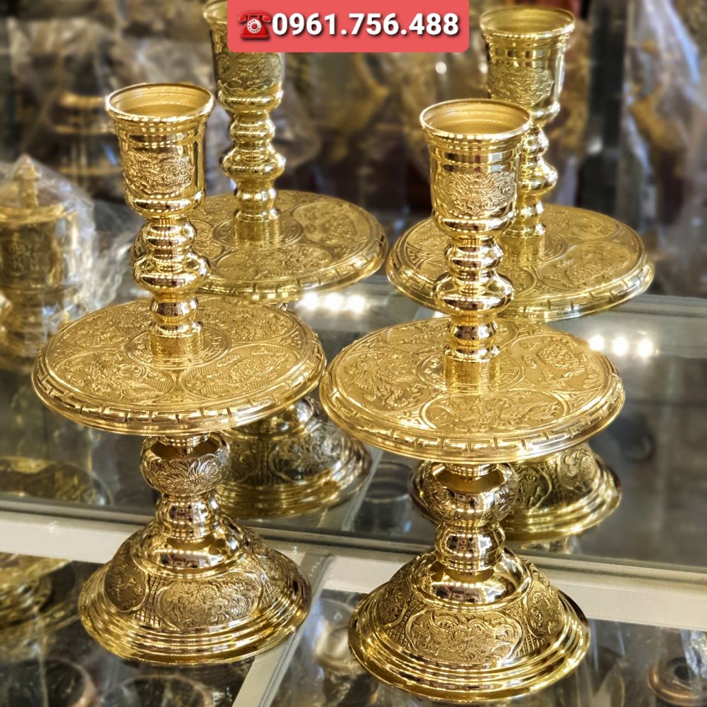 Pair of 33cm Golden Bronze Candlesticks