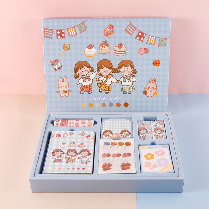 Bộ hộp gồm sổ, note, washi tape, sticker... cute