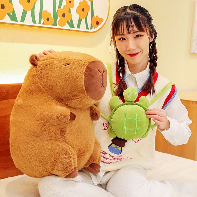 Gấu bông Chuột Lang Túi Rùa size lớn 90cm -- 30cm, Thú bông Chuột Capybara đeo cặp Rùa mẫu mới hot trend
