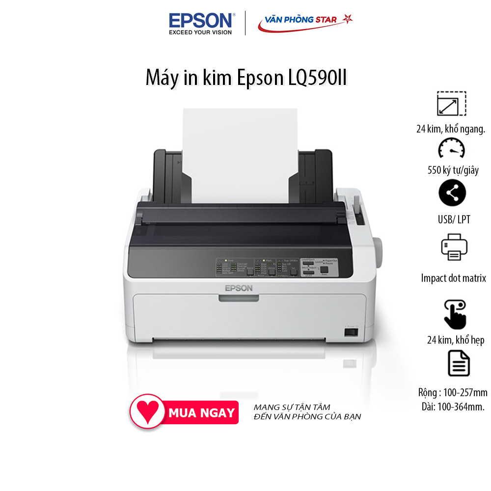 Máy in kim Epson LQ590II tốc độ 550 ký tự giâyCổng giao tiếp USB LPT 24 kim