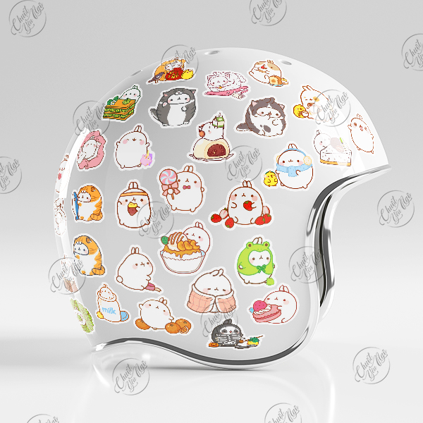 Combo 100 sticker thỏ MOLANG dễ thương chất liệu decal nhựa hình dán chống nước trang trí laptop điện thoại xe máy
