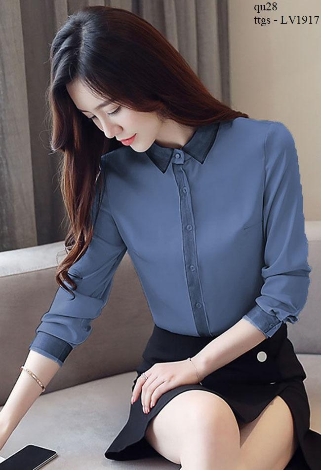 ttgs - LV1917 ÁO SƠ MI NỮ PHỐI VOAN