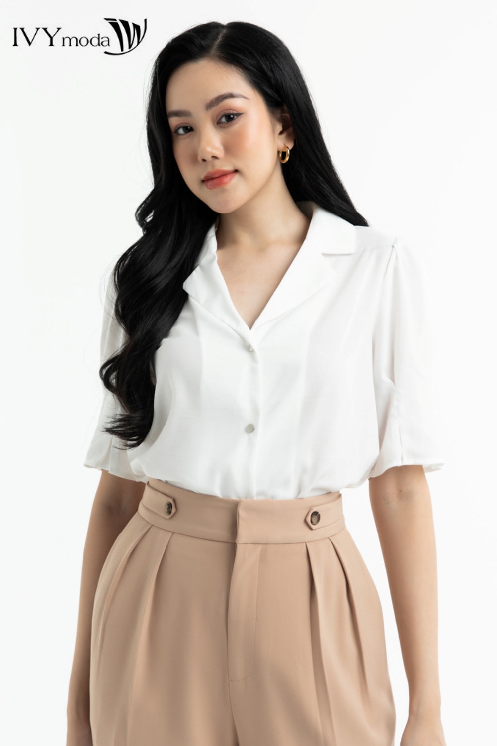 Áo sơ mi lụa cổ bẻ 2 ve IVY moda MS 16M7400