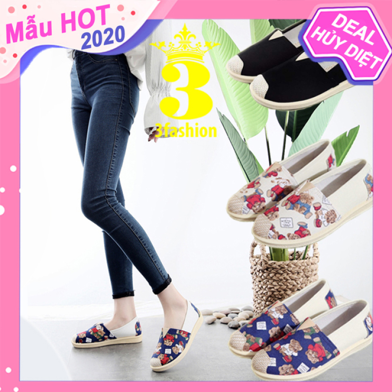 Giày Lười Tom 3Fashion Vải Mềm Chắc Chắn Đế Giả Cói In Họa Tiết Dễ Thương - 3147 giá rẻ