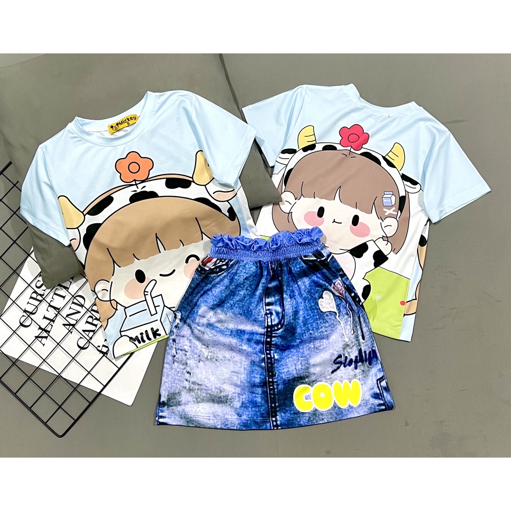 Set váy giả jean bé gái size đại 8-10 tuổi vải thun lạnh Jennie kids J409