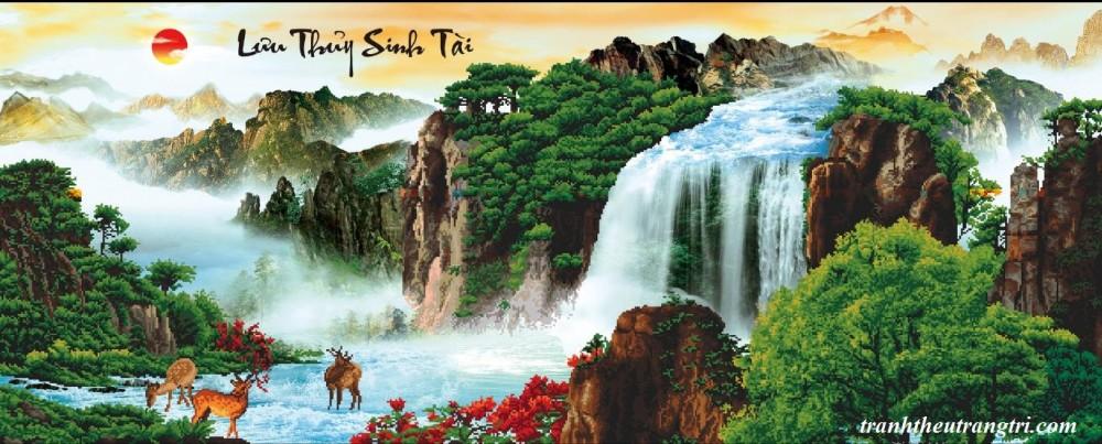Tranh đính đá lưu thủy sinh tài 77585 kích thước : 105x42cm
