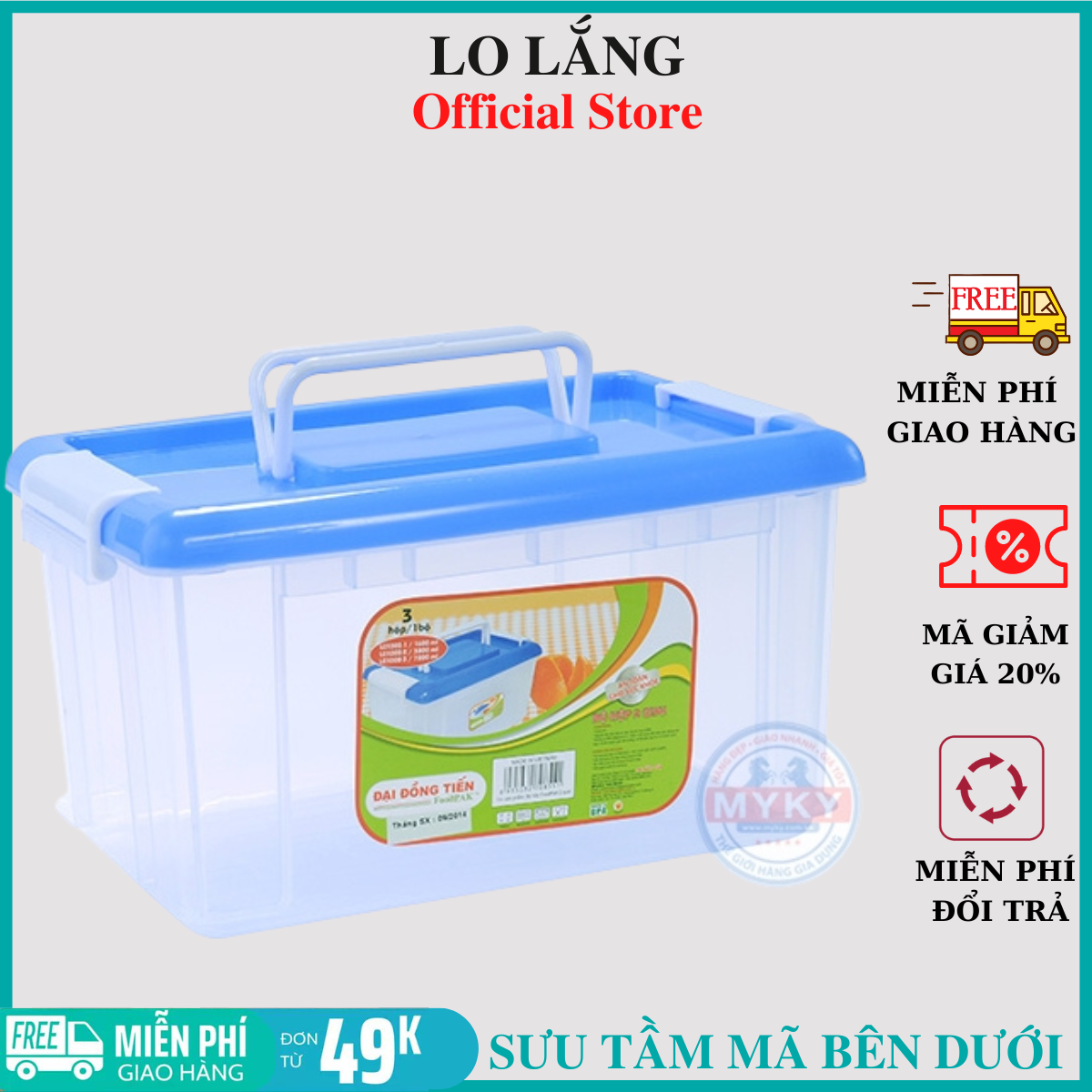 Hộp nhựa đựng thực phẩm 7.2L , đồ đa năng có quai xách và nắp gài đậy kín chắc chắn bảo quản thực phẩm đựng đồ thoải mái cao cấp