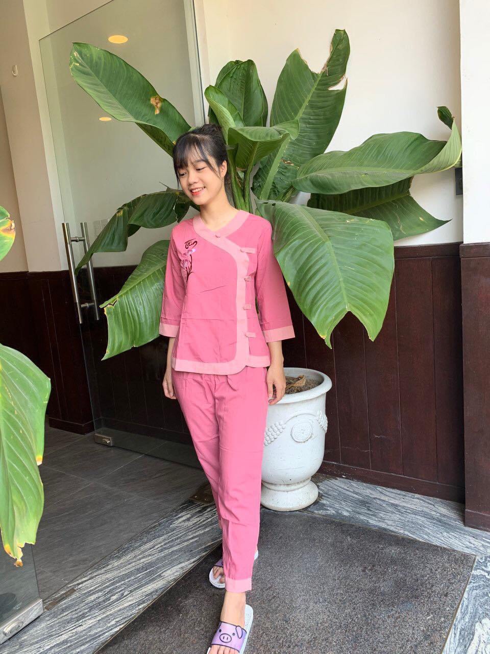 Đồ Lam đi chùa - Pháp phục đi chùa bộ chất kate K03