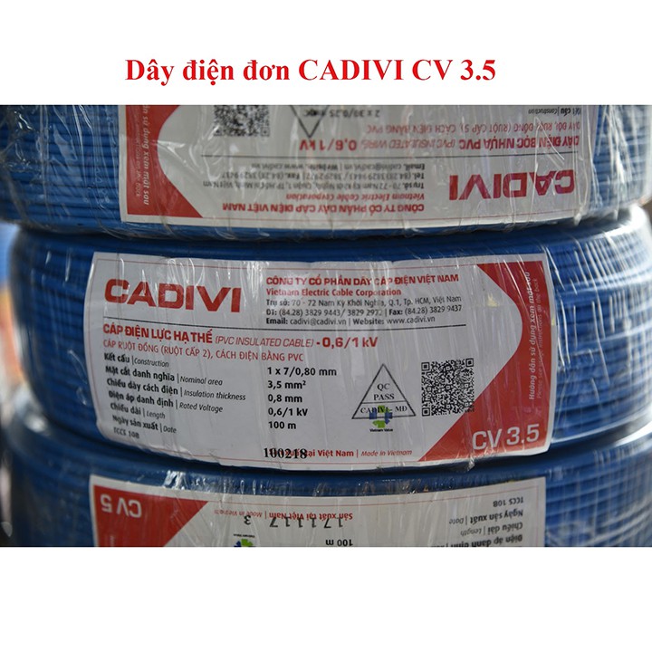 DÂY ĐIỆN ĐƠN - CV 3.5 - CADIVI - CUỘN 100M