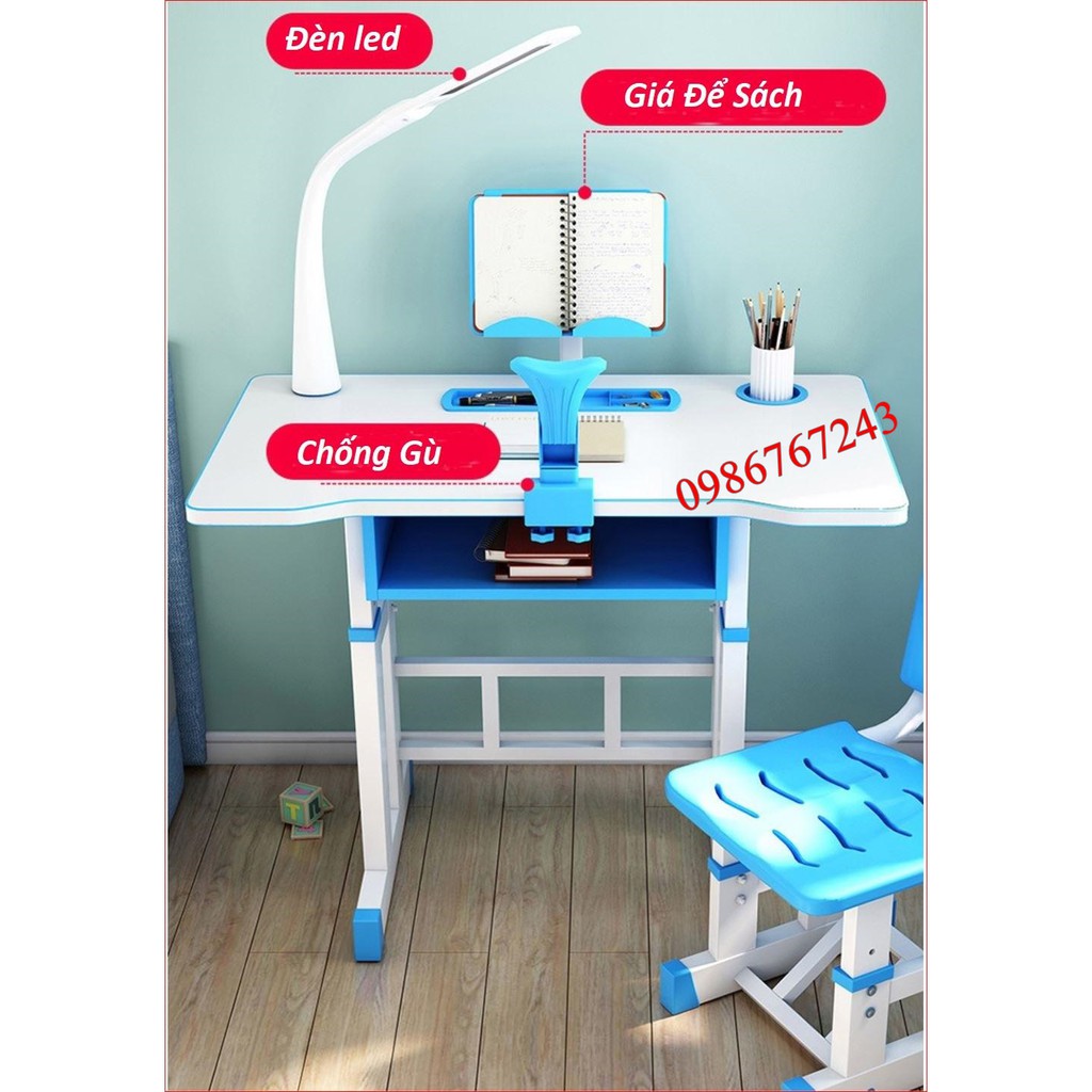 Bộ bàn học chống gù chống cận cho bé, tặng kèm đèn led - Mầu Xanh