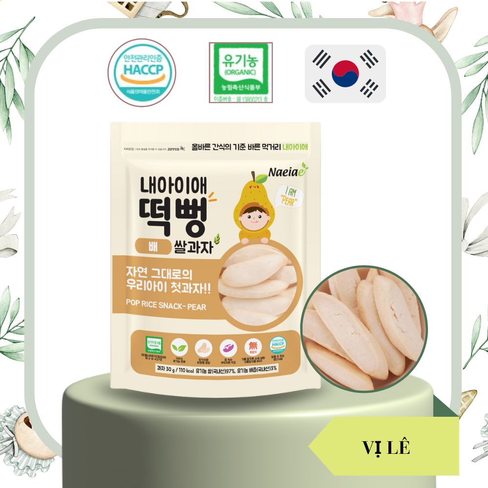 Bánh gạo ĂN DẶM HỮU CƠ NAEIAE Hàn Quốc cho bé từ 6 tháng vị Lê- Dạng dẹt