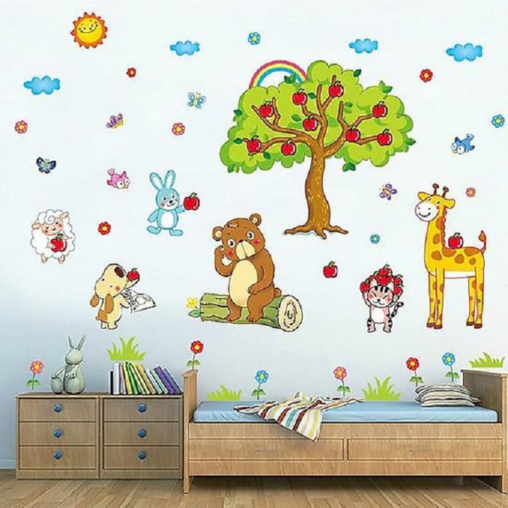 [HCM]Decal dán tường thú cây táo cho bé