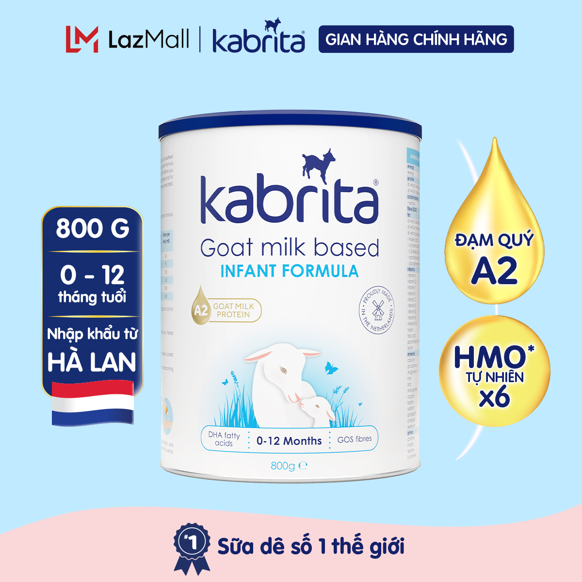 Sữa dê Kabrita cho trẻ từ 0-12 tháng - Lon 800g