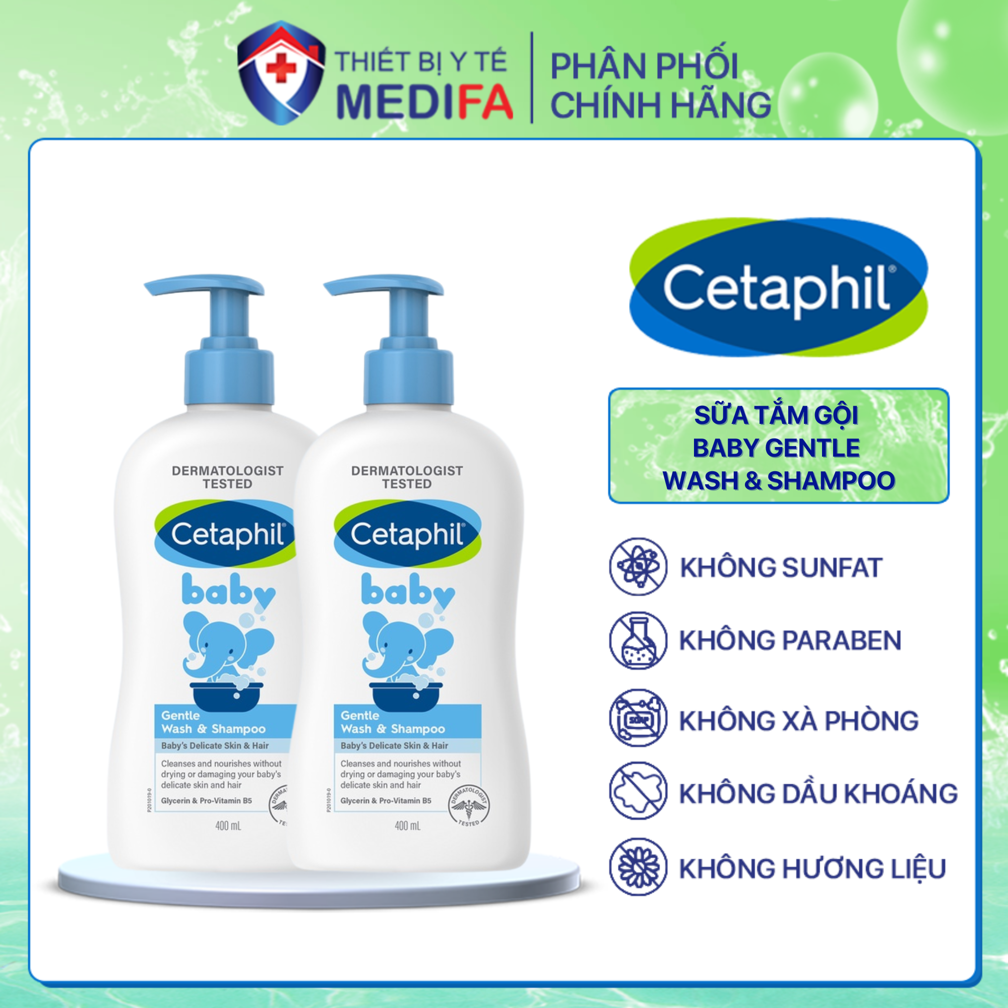 Combo 2 Sữa tắm gội dịu lành cho bé Cetaphil Baby Gentle Wash & Shampoo
