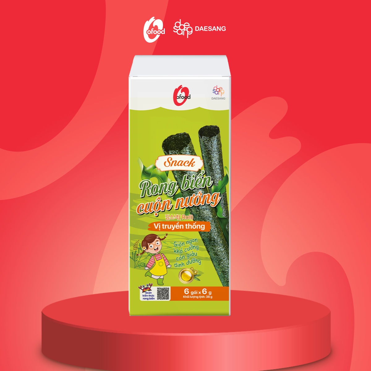 Hộp 6 gói snack rong cuộn nướng giòn 6g O'food - Hình ảnh 3