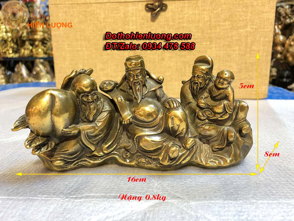 Tượng tam đa phúc - lộc - thọ liền khối bằng đồng màu giả cổ