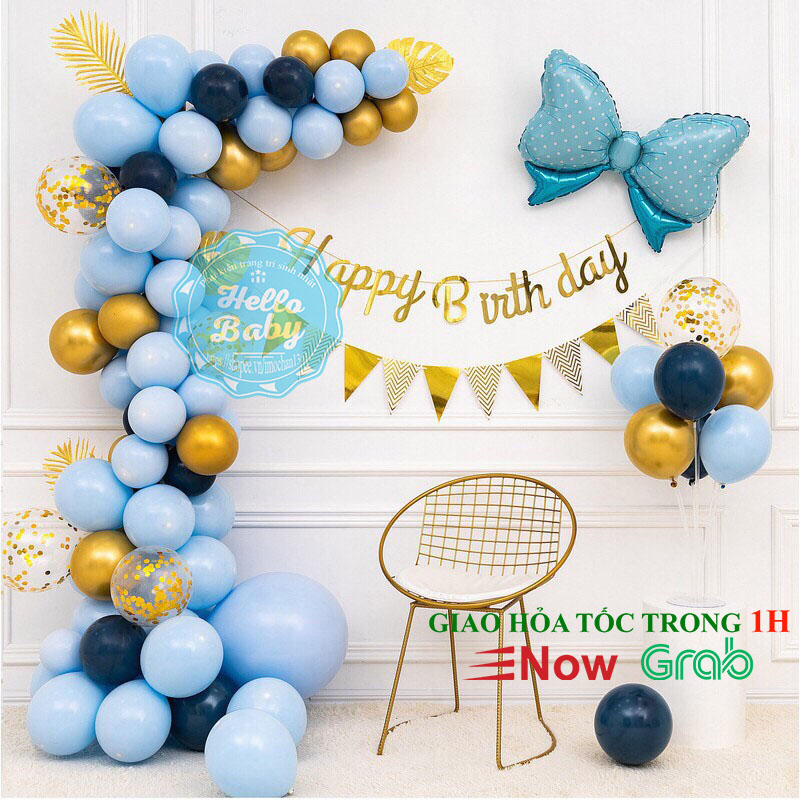 Set bóng trang trí sinh nhật tông xanh pastel, navy