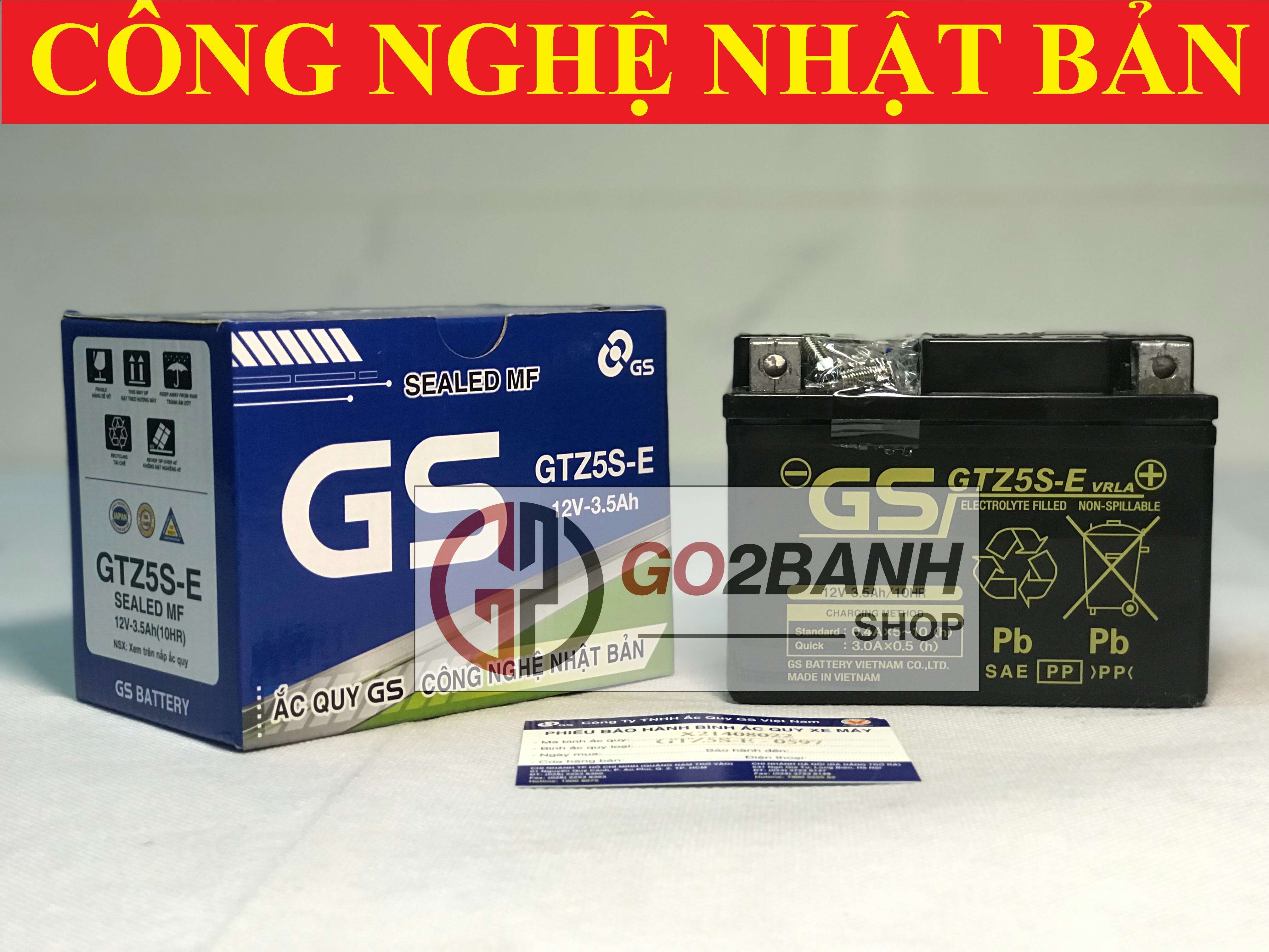 Bình ắc quy khô GS GTZ5S-E Airblade110, Vision 2011, Future125, Wave alpha 2006, Wave Rs, Exciter, Sirius Fi (12V-3.5Ah)