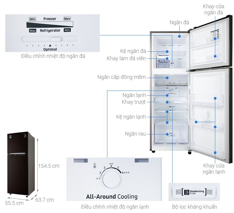 [Trả góp 0%]Tủ lạnh Samsung 236 lít Inverter RT22M4032BY/SV