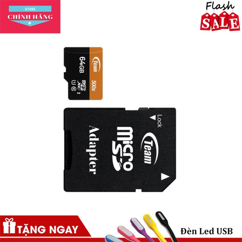 Thẻ nhớ microSDXC Team 64GB 500x upto 80MB/s C10 UHS-I kèm Adapter