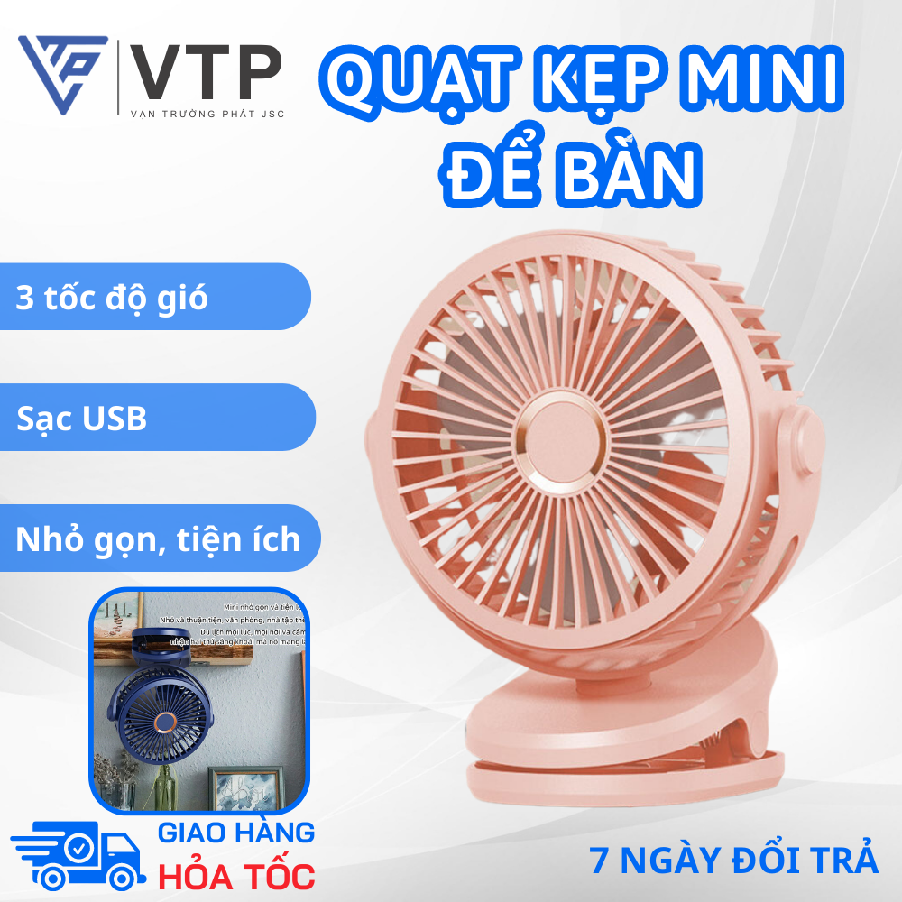 Quạt kẹp mini để bàn - quạt để bàn, kẹp bàn, giường - xoay 720 độ