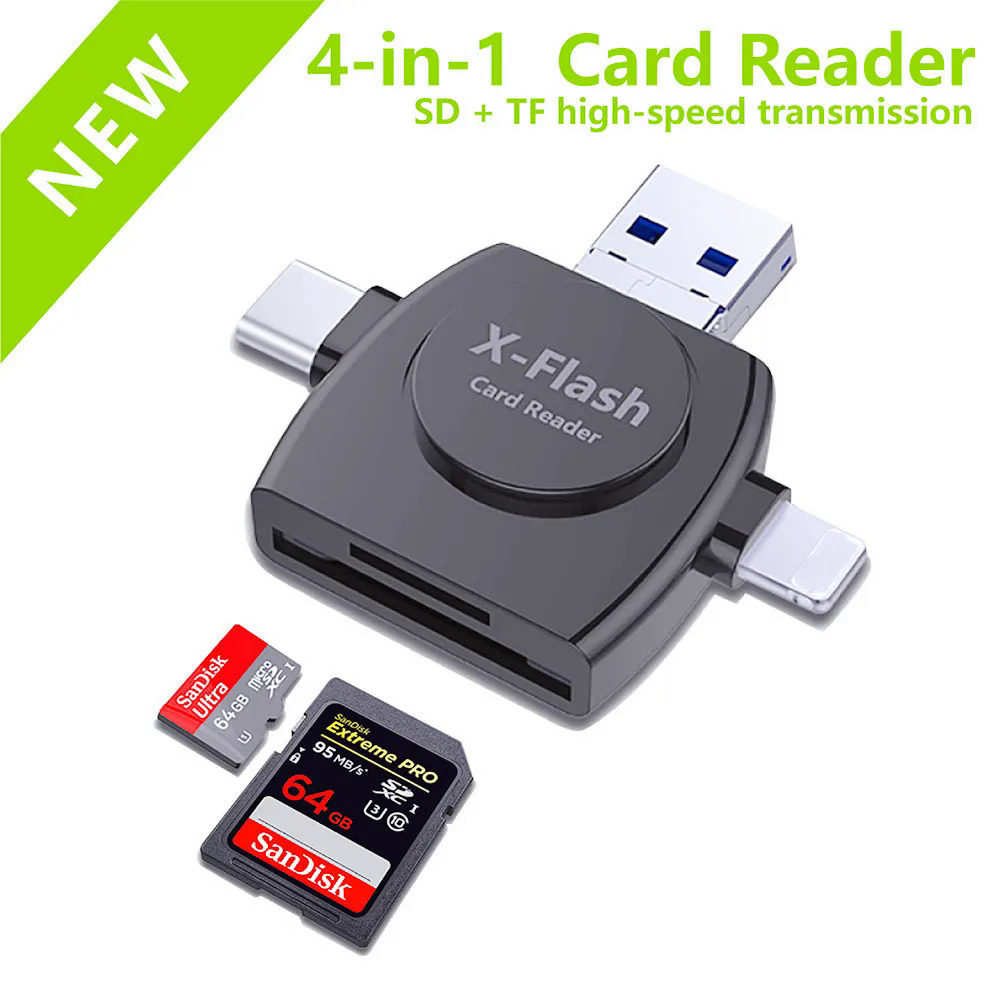 Lightning Card Reader SD TF USB C to MicroUSB Multi Card readers 4in1 Type-C Flash Drive For  7 8 11 12 13 X XR MAX